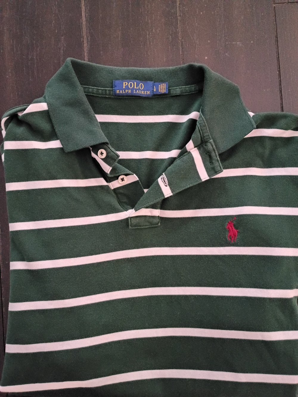 Polo by Ralph Lauren Green and White Striped Polo with Yellow Label